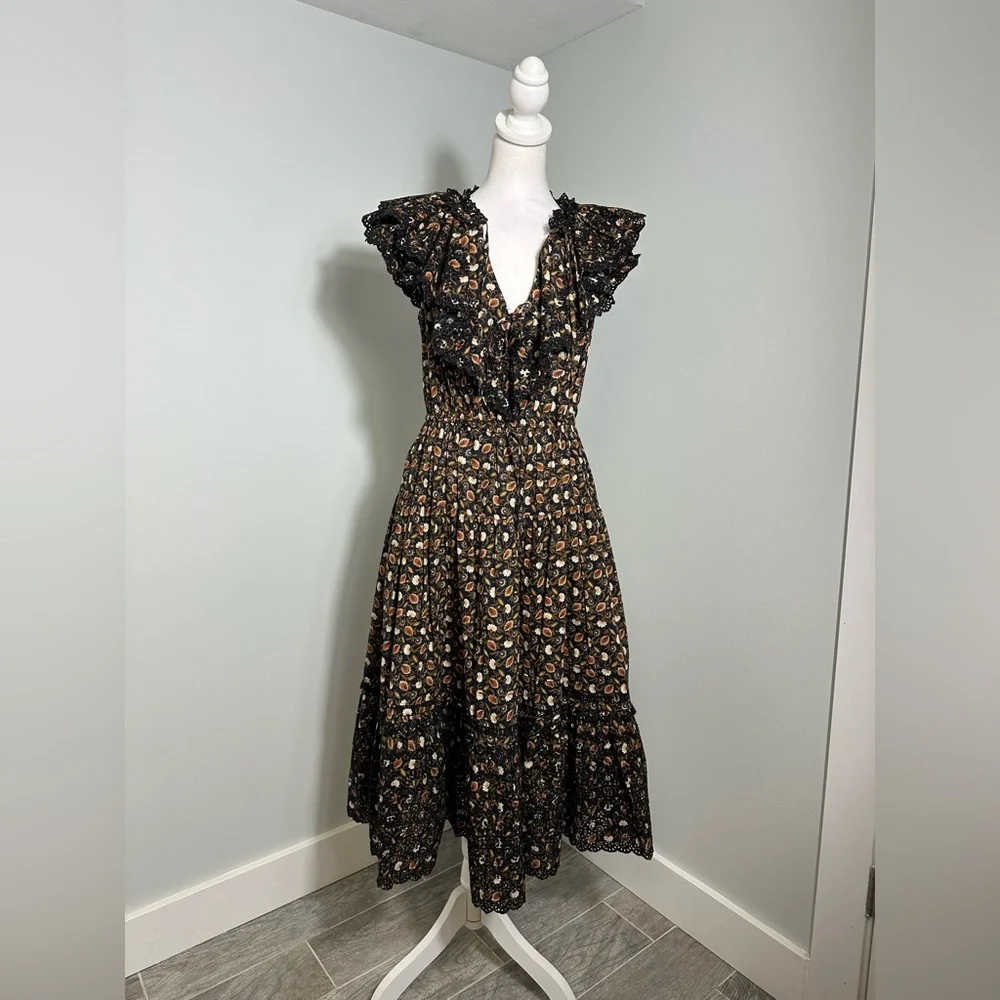 ULLA JOHNSON Yvette Floral Cotton Midi Dress Size 4 - Picture 3 of 17